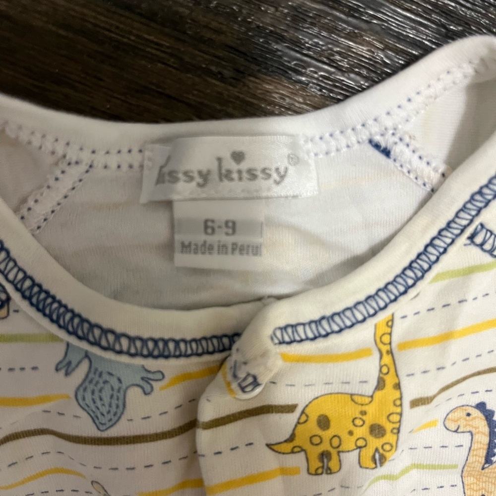 Kissy Kissy Striped Dinosaur Print Footie - Yellow, Blue, Green - Picture 2 of 2